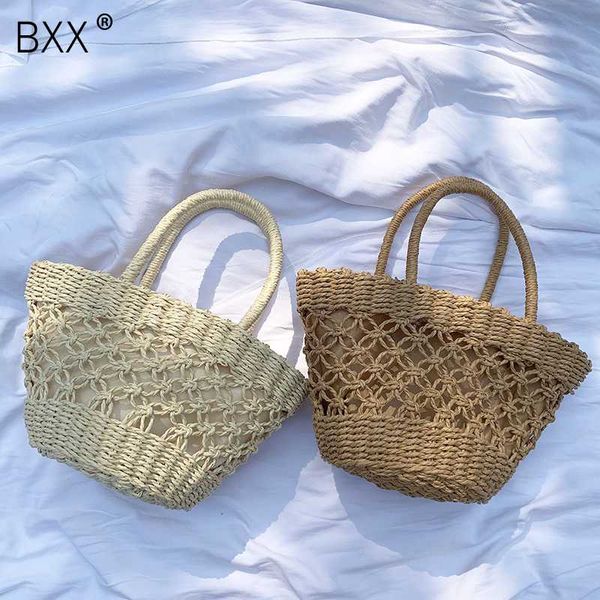 

bxx] 2020 summer handmade straw woven bag fashion beach hollow out shoulder storage totes handbag women all-match bags he305