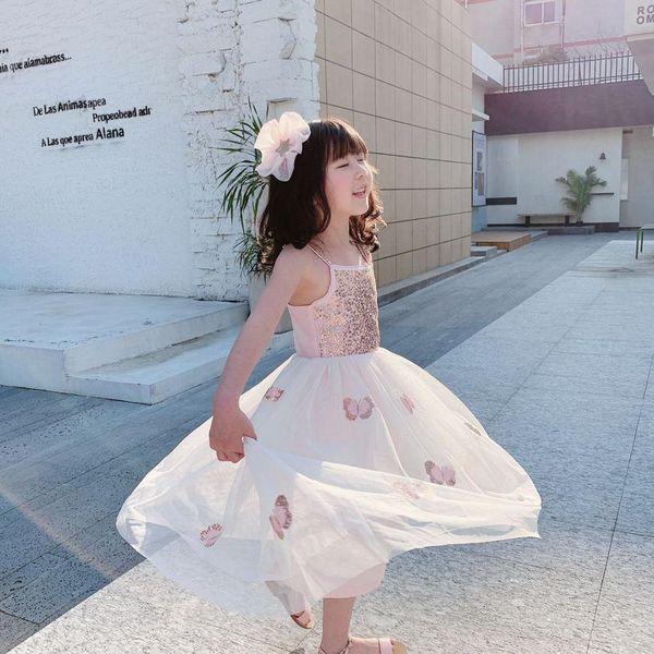 

y288 brand girls' dress new princess dress pink bowknot embroidered bead suspenders mesh dress for big girls t200424, Red;yellow