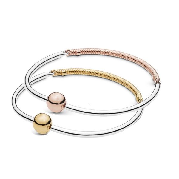 

new authentic 925 sterling silver two-tone moments three-link bracelet tap charm bracelet diy jewels for women bracelets, White