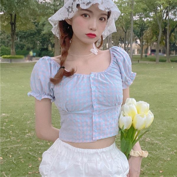 

square shirts collar summer summer korean korean plaid women blouses short shirt fqllu