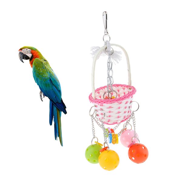 

parrot cage ornament colorful toy bird chew basket bell ball toy