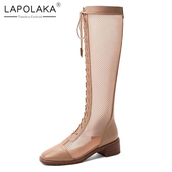 

lapolaka 2020 chunky heels black shoes woman boots female zip up knee-high summer boots women shoes footwear