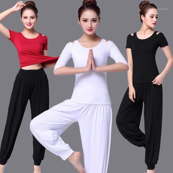 

fitness yoga suit casual loose short sleeve trousers sports two piece suit womens solid color, Gray