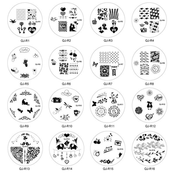 

16 sheet/set nail steel plate stamping mold round template nails art polish printing stencil tools kg66