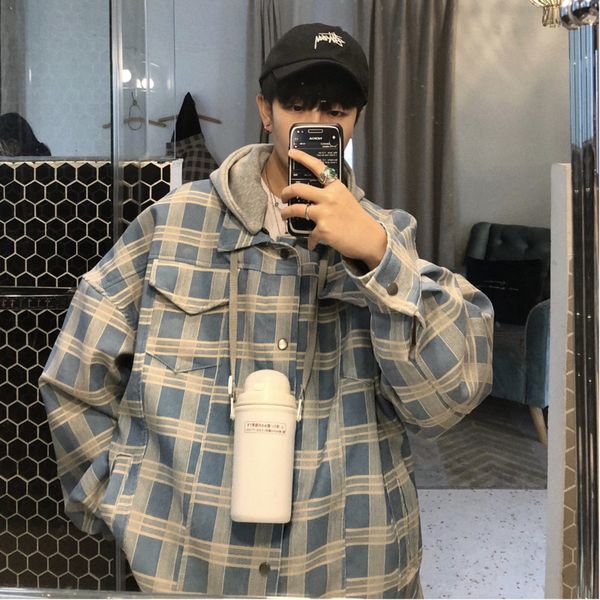 

2019 spring trend korean version of the campus style long-sleeved plaid loose simple hooded jacket small fresh casual party, Black;brown