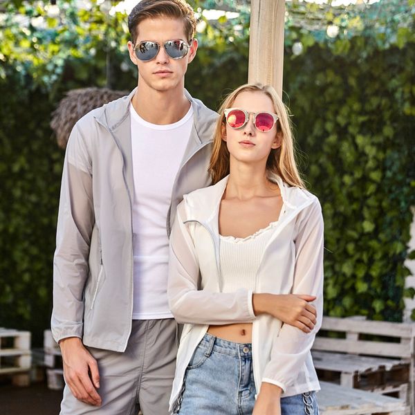 

2019 new sun protection clothing female summer outdoor quick-drying clothes men's sports coat hooded jacket, Tan;black