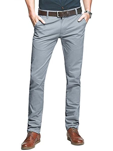 

ochenta men's slim tapered flat front casual dress pants, Blue