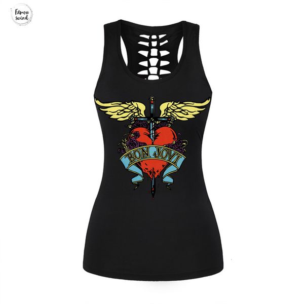 

стиль женщины обтягивающая майка 3d печати жилет bon jovi рок выдалбливают o образным вырезом без рукавов рубашки топы бретели, White