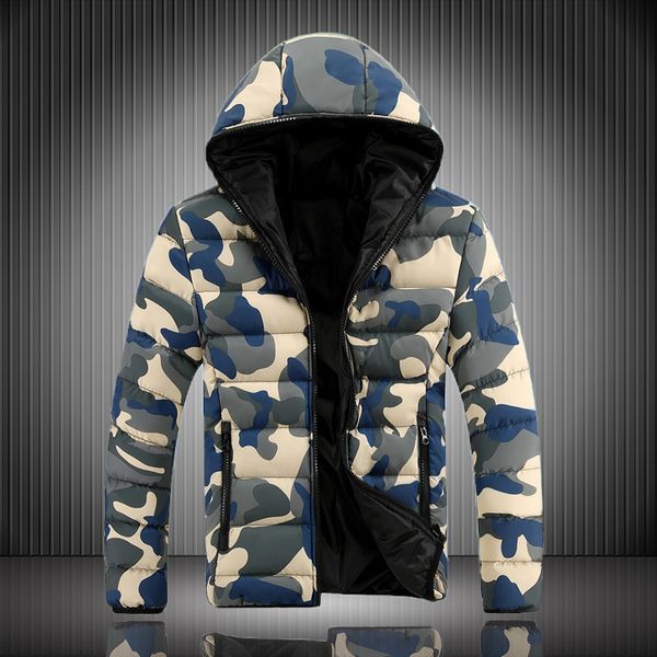 

winter men's camouflage cotton padded hooded jacket, Tan;black