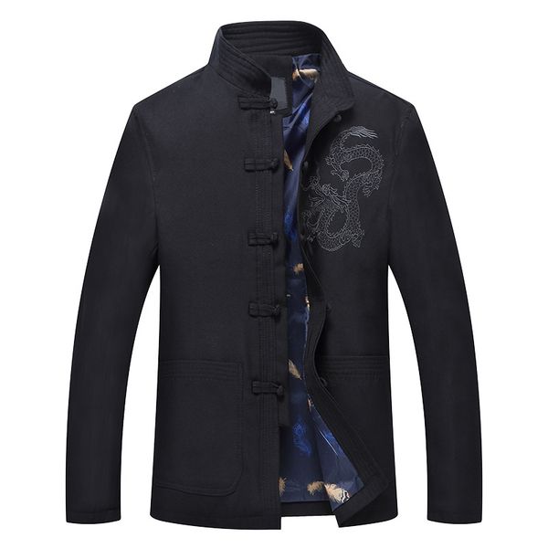

2019 chinese-style men spring and autumn chinese style embroidered frog chinese costume jacket linen coat middle-aged men's wear, Black;brown