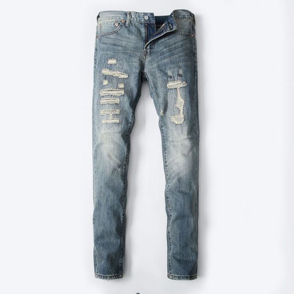 

2019 brand men jeans fashion designer distressed ripped jeans men straight fit home,8001, Blue