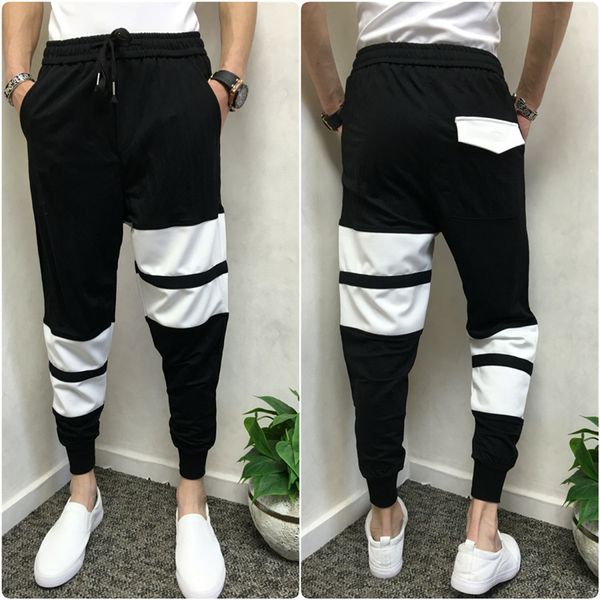 

2020 joggers мужчины твердые цвета дистанционного досуга брюки модные спортивные брюки белый черный лоскутная sweatspants, Black