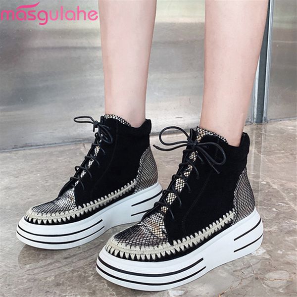 

masgulahe new arrival 2020 autumn female boots lace up shoes genuine leather boots black fashion ladies ankle