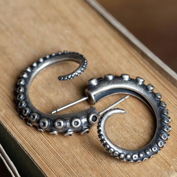 

new 100% real antique 925 sterling silver earrings for women piercing ocs earring punk ear fashion hip hop jewelry
