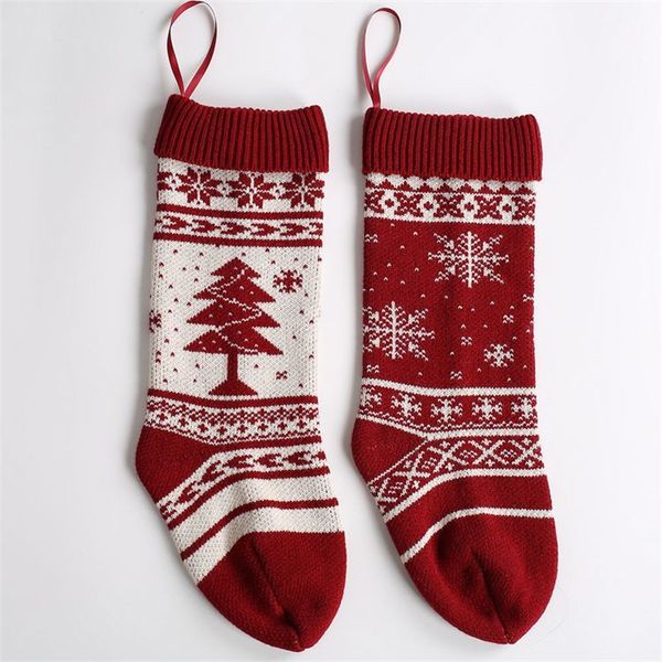 

christmas style sock snowflake tree pattern decorative socks festival red worsted stockings candy bags selling 9 8mx l1