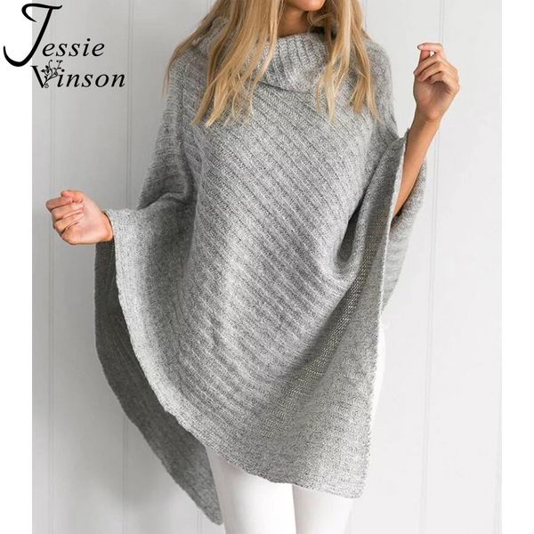 

jessie vinson fashion women asymmetric high neck batwing sleeve sweater cloak turtleneck cover up jumper autumn winter knitwear, White;black
