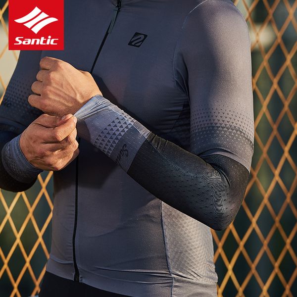 

santic cycling arm sleeve running high elastic arm warmers mtb road bike breathable spring summer sleeves for sun protection, Black