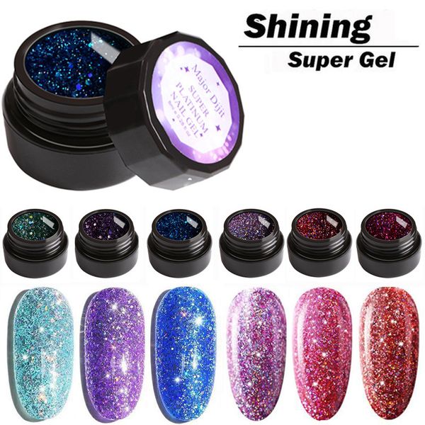 

nusx sugar glitter uv gel nail polish super shining platinum uv nail gel varnish semi permanent hybrid enamel led polish, Red;pink