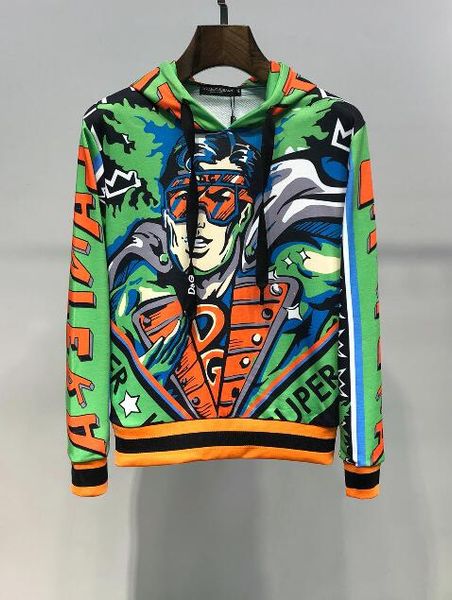 

luxury italian fashion mens designer hoodies 2019 autumn male super hero king printed cotton hooded sweater women hooded sweater, Black