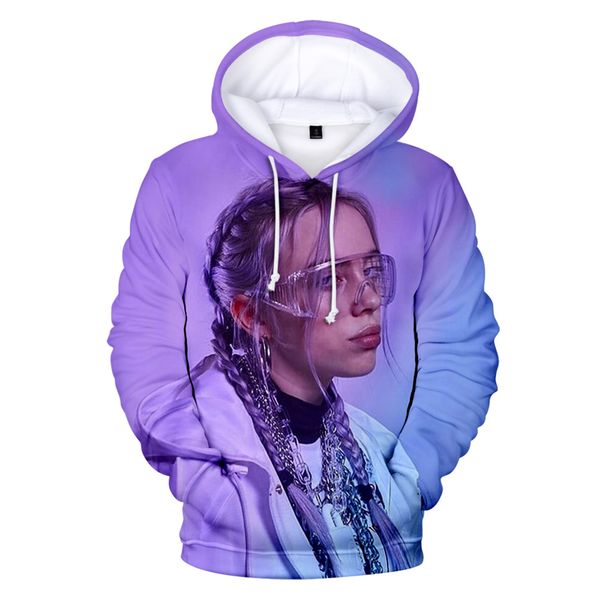 

печать hooded 3d американской певицы билли eilish толстовки h h женщина мужчины фуфайка billie eilish 3d hoodie осень девочка вершины, Black