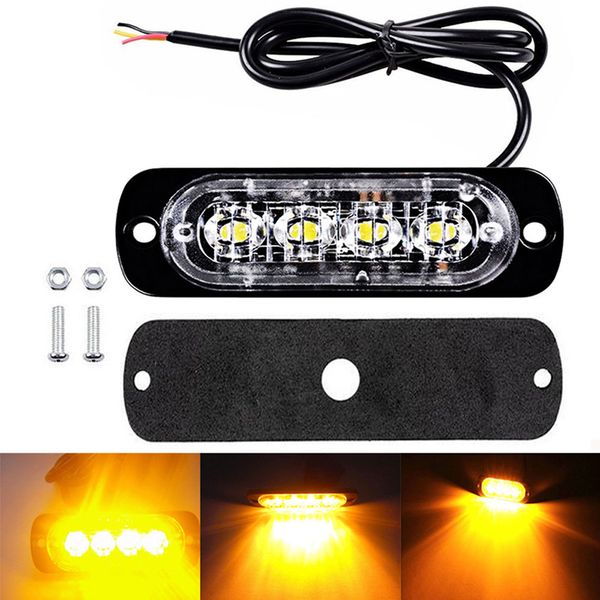 

dc 12v-24v amber 4 led car flash truck emergency beacon light bar hazard strobe warning lamps police automobiles lights