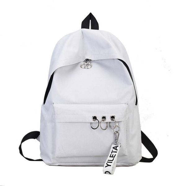 

women's fashion nylon ring decoration shoulder bookbags bucket two shoulder bag solid zipper satchel travel backpack dropship