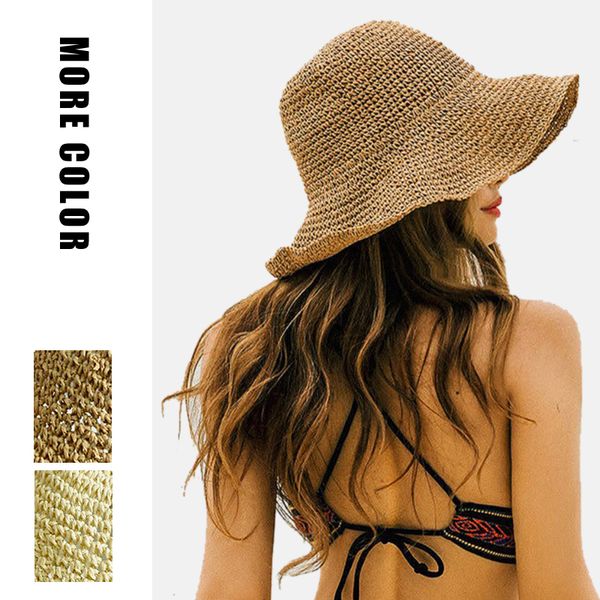 

women summer hats sun beach panama straw hat wide wave brim folded outdoor caps leisure holiday raffia cap visors hat, Blue;gray