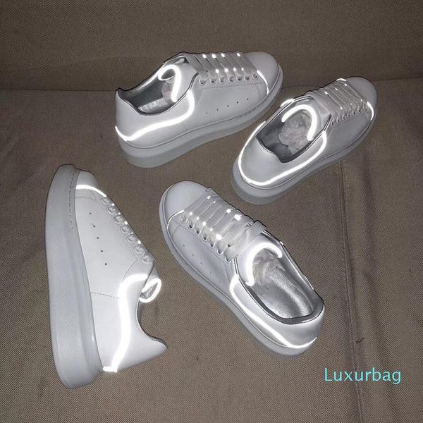 

men fashion white casual shoes women reflective-trimmed genuine leather shoes classic lace up lightweight couple sports sneakers, Black
