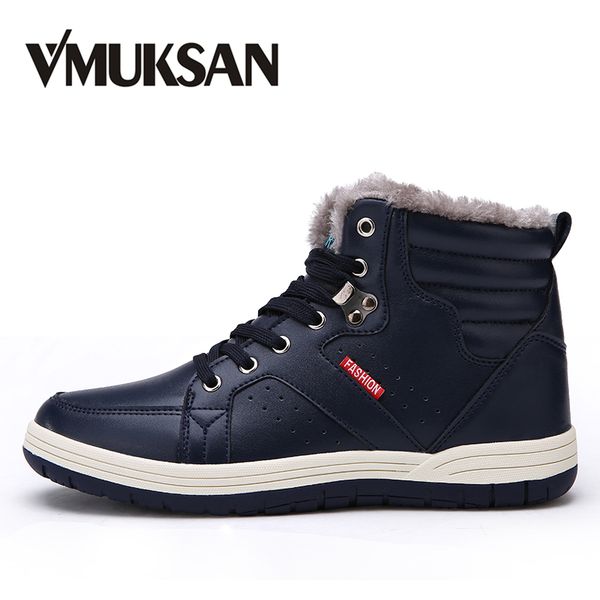 

vmuksan winter with fur ankle boots men pu leather mens snow boots plus size 39-48 waterproof winter shoes men, Black