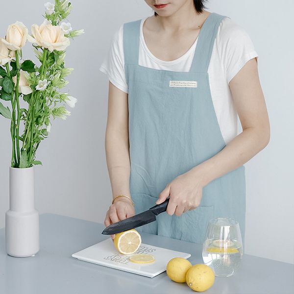 

apron cotton linen denim printing brief apron with big pocket kitchen baking cooking whashing accessories bib