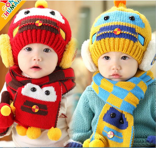 

bay hat baby hat baby winter new style car earmuffs + scarf set, Yellow
