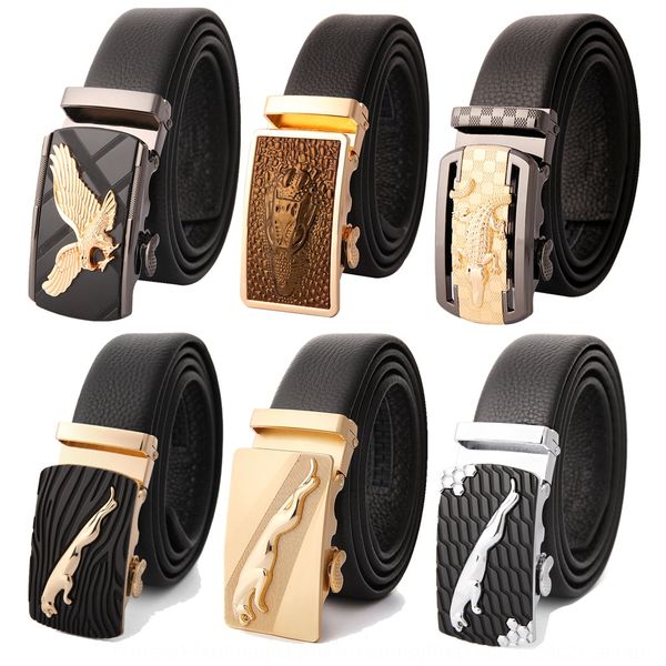 

leather automatic buckle layer cowhide men's leisure business youth trousers belt men's trousers belt belt, Black;brown