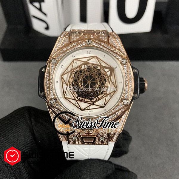 

zf miyota 8215 automatic mens watch rose gold diamond case tattoos celestial white dial white leather quick-release strap swisstime hubg33c3, Slivery;brown