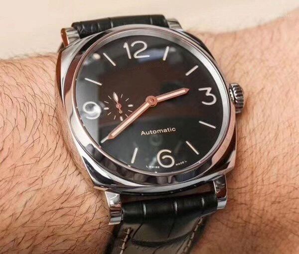 

men watches automatic movement 45mm*12mm leather strap mechanical watch for men fashion gift v9 pam00572 pearl tourbillon1, Slivery;brown