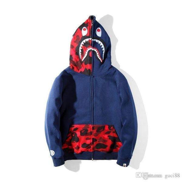 

2018 tide brand ape sweatershirt with logo box new winter justin bieber men's casual sweater with zipper shark printing sale, White