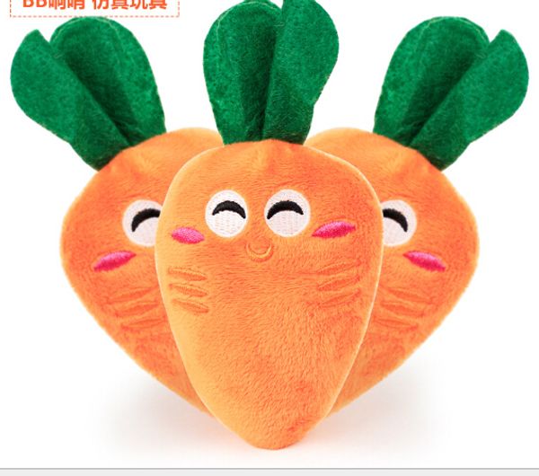 

wholesales amoy vegetable series pet toys plush sound fruit dog toys - orange carrots