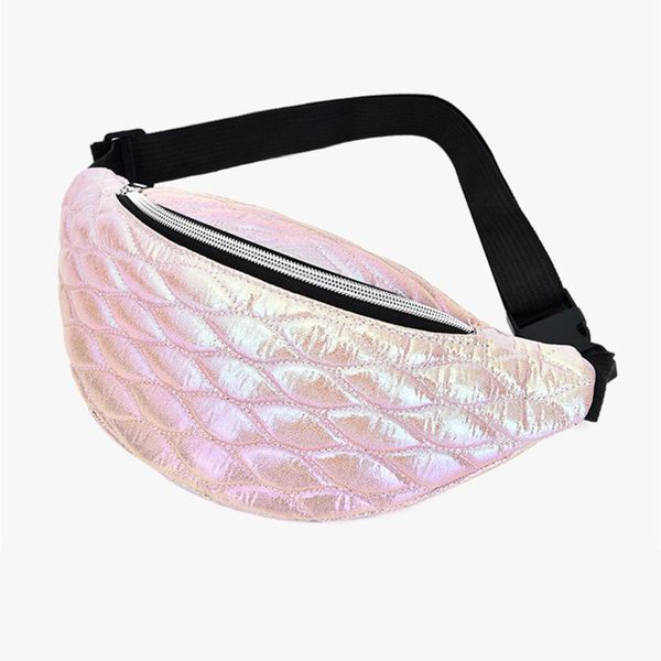

women faux leather rhombus fanny pack waist bag shiny hologram crossbody purse
