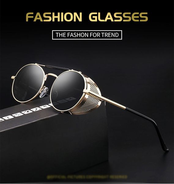 

new steampunk glasses personality windshield sunglasses sunglasses retro round color film reflective cool lens knight's glasses uv400, White;black