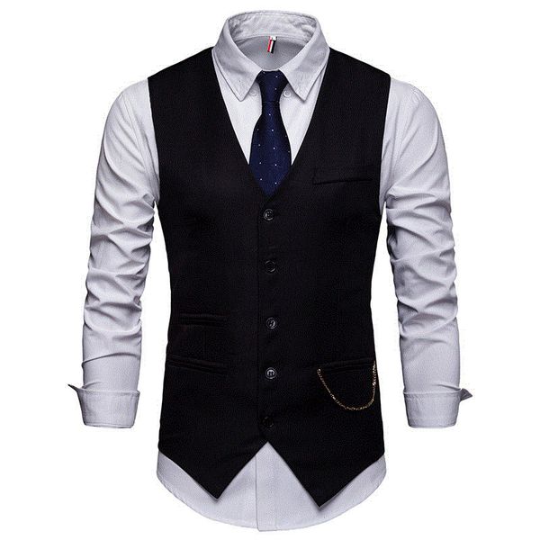 

2019 new arrival brand dress vests slim fit mens suit vest male waistcoat casual sleeveless formal business jacket, Black;white