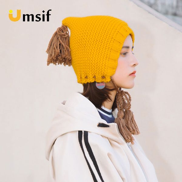 

women lace tassel knitted beanie 2018 new winter women solid color warm skullies & beanies hat caps female windproof pompom hats, Blue;gray