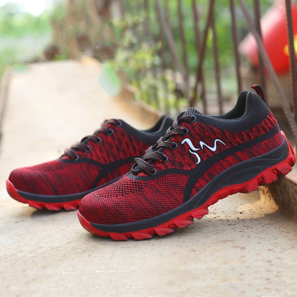 

anti-smashing anti-thorn steel bag head fly weaving portable breathable safety shoes anti-slip wear wear outdoor hiking casual shoes
