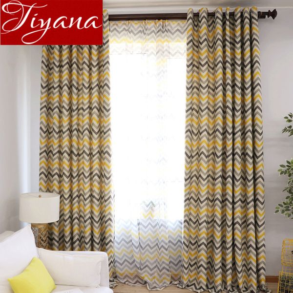 2019 Striped Curtains Yellow Wave Gray Window Bedroom Tulle