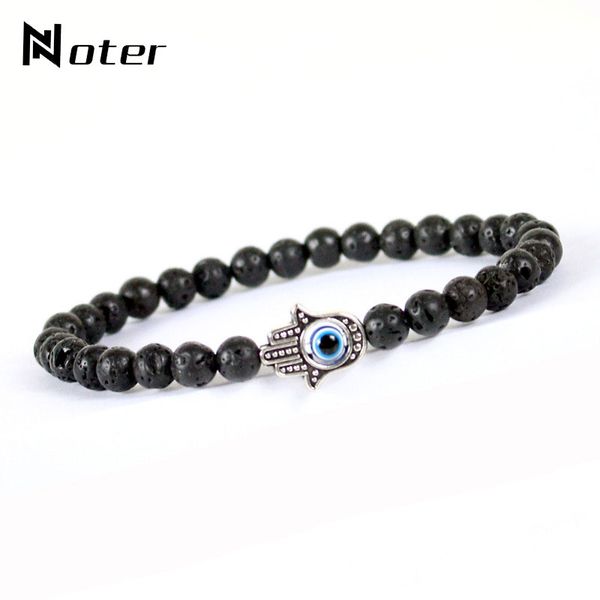

noter evil eye fatima hand bracelet homme natural matte obsidian lava braslet stone minimalist men accessories camping jewelry, Black