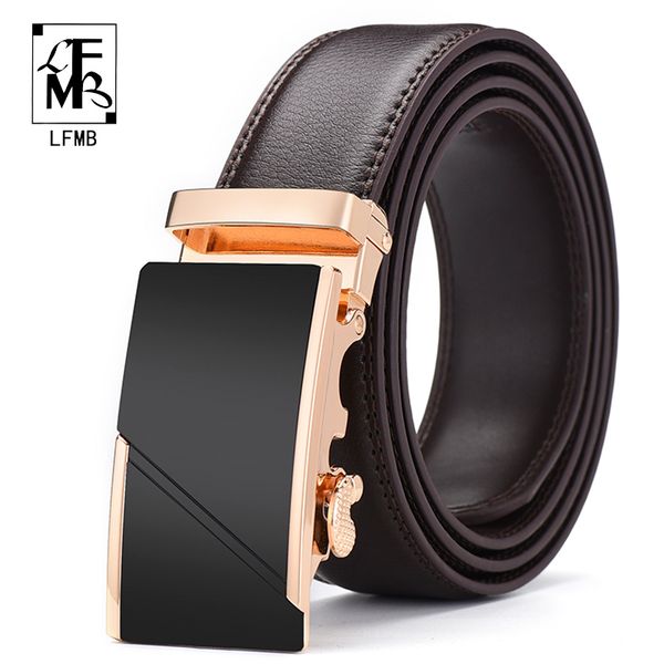 

lfmb]men belt automatic genuine leather brown bown belt men's belts automatic buckle business male men's belts, Black;brown