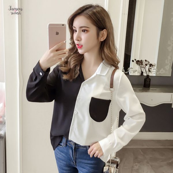 

мода ol женщины блузка с длинным рукавом причинно женщины топы и блузки лоскутная причинная blusa packet женский 1246 40, White