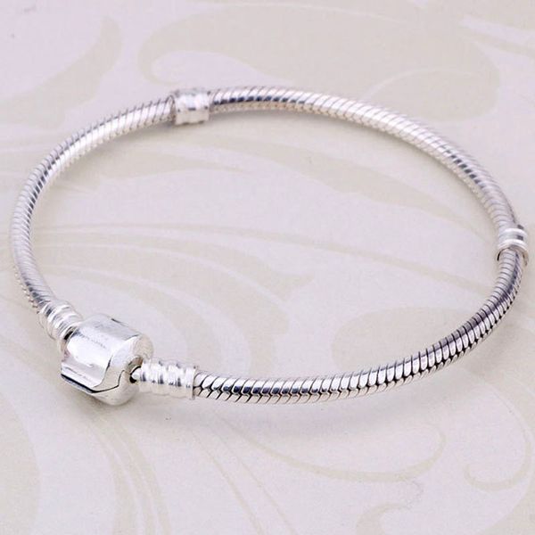 

original snake chain lobster clasp basic bracelet bangle fit 925 sterling silver bead charm bracelet diy europe jewelry, Golden;silver