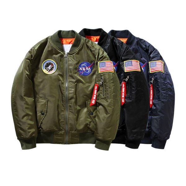 

new nasa flight pilot mens jackets bomber ma1 bomber jacket windbreaker embroidery baseball military section mens jacket s-xxl, Black;brown