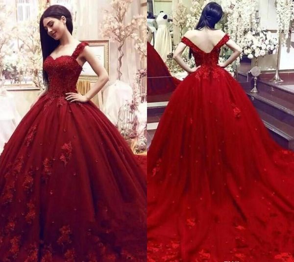 Dark Vermelho Quinceanera Vestidos Apliques Sem Mangas Princesa Formal Doce 16 idades Meninas Prom Festa Pageant Vestidos Plus Size Custom Feito