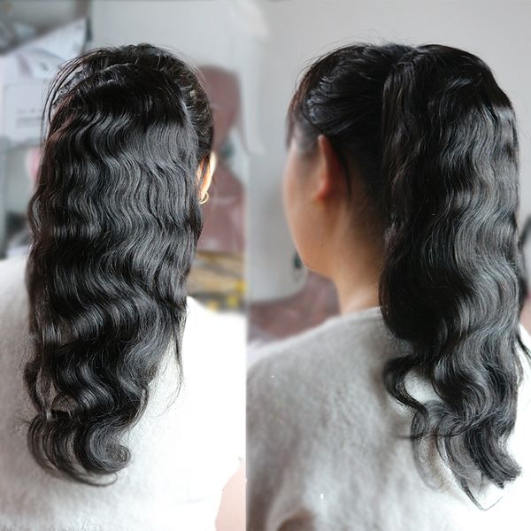 

human clip ins ponytail for women natural black body wave clip in human hair extensions mongolian remy hair double weft