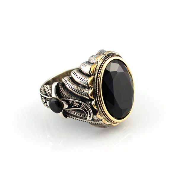 

925 sterling silver ring for men with black zircon stone, Golden;silver